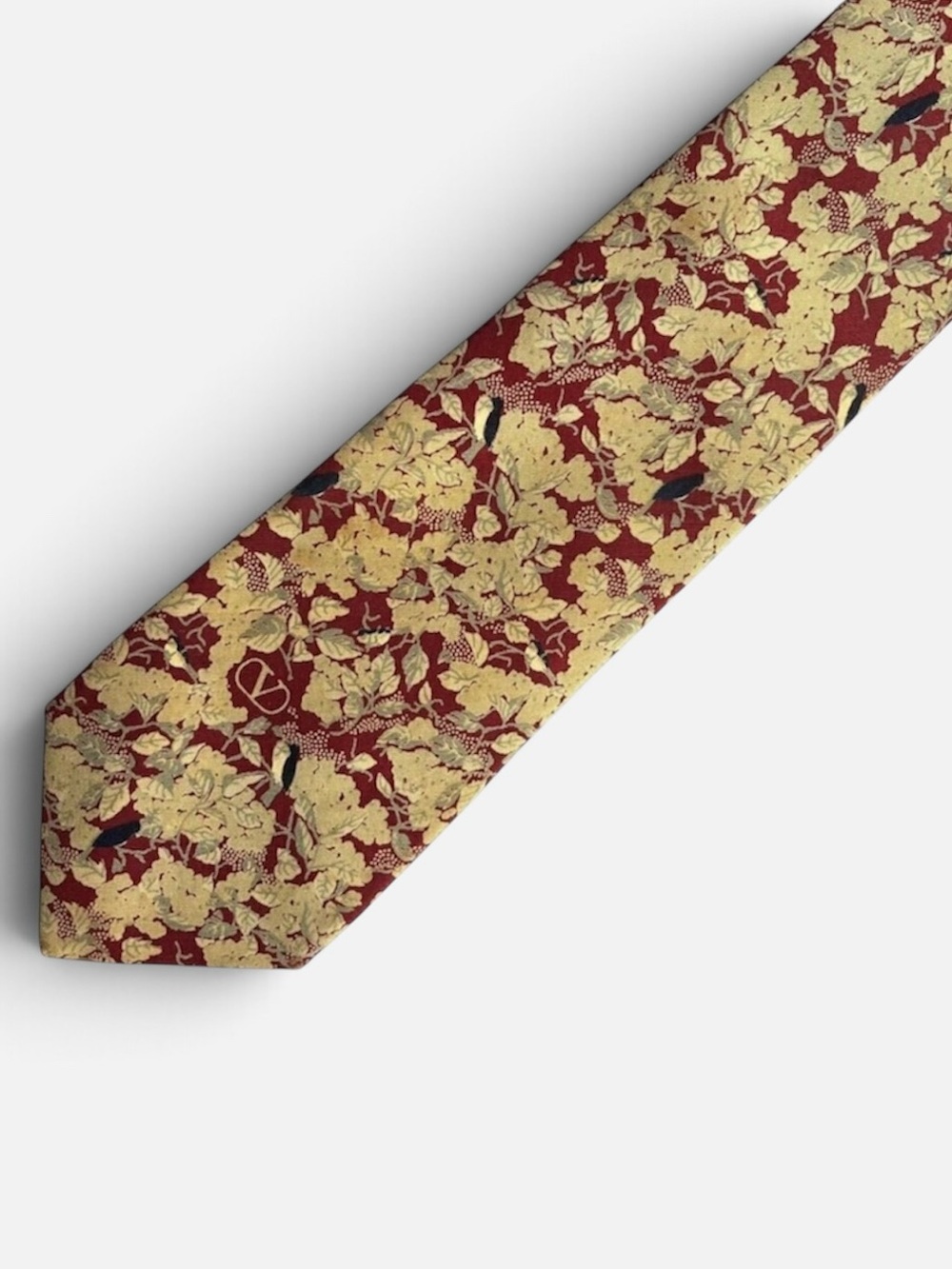 VALENTINO 90s Vintage Allover Floral Leaf Print Silk Tie Made‎ In Italy